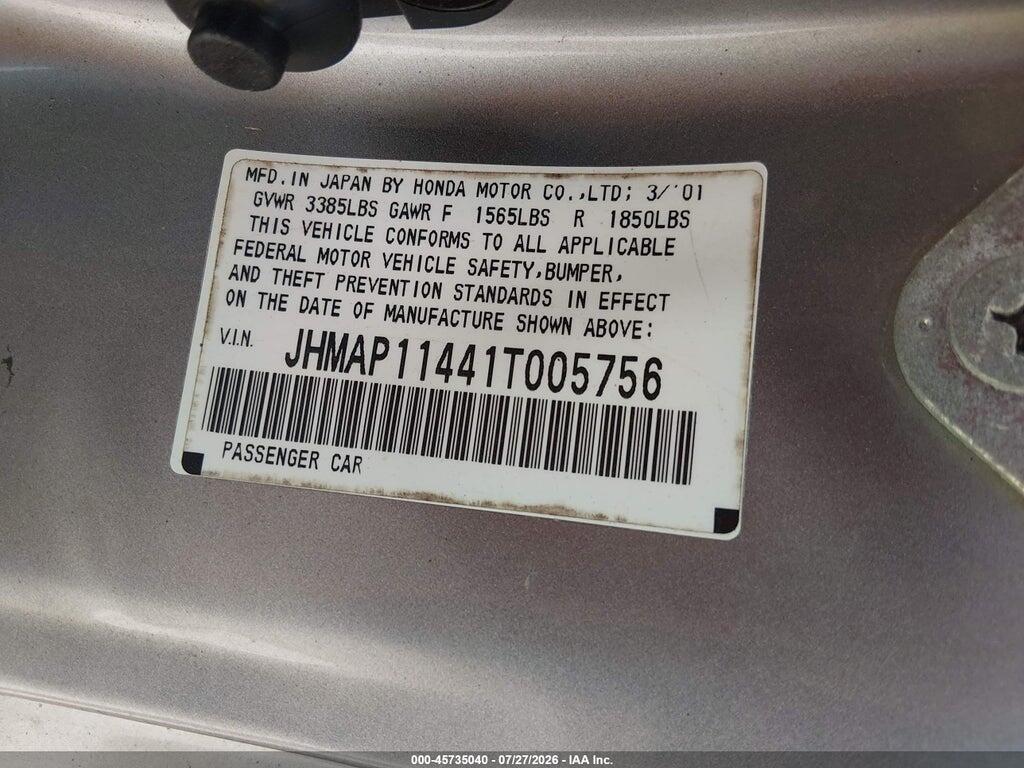 JHMAP11441T005756 2001 HONDA S2000 photo no. 9