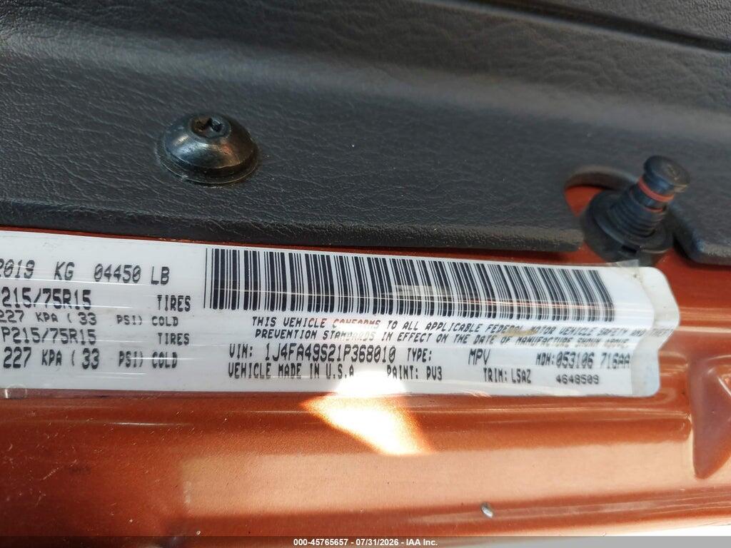 1J4FA49S21P368010 2001 JEEP WRANGLER photo no. 9