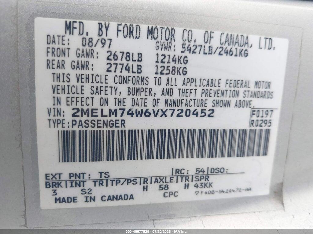2MELM74W6VX720452 1997 MERCURY GRAND MARQUIS photo no. 9