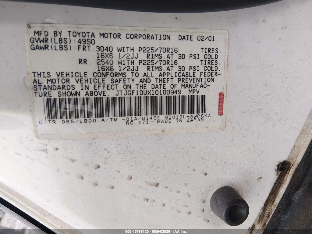JTJGF10UX10100949 2001 LEXUS RX 300 photo no. 9
