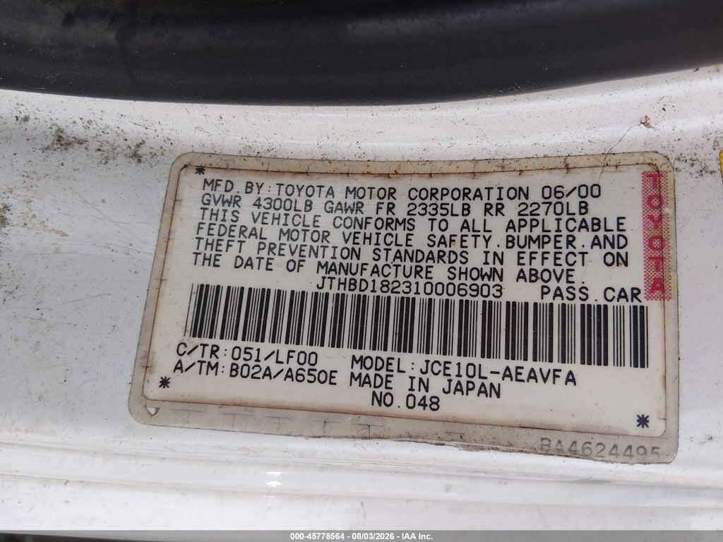 JTHBD182310006903 2001 LEXUS IS 300 photo no. 9