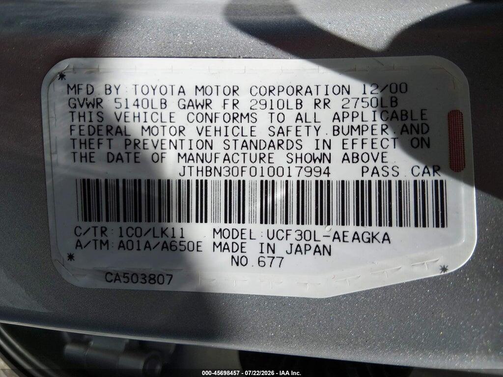 JTHBN30F010017994 2001 LEXUS LS 430 photo no. 9