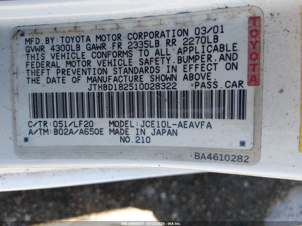 JTHBD182510028322 2001 LEXUS IS 300 photo no. 9