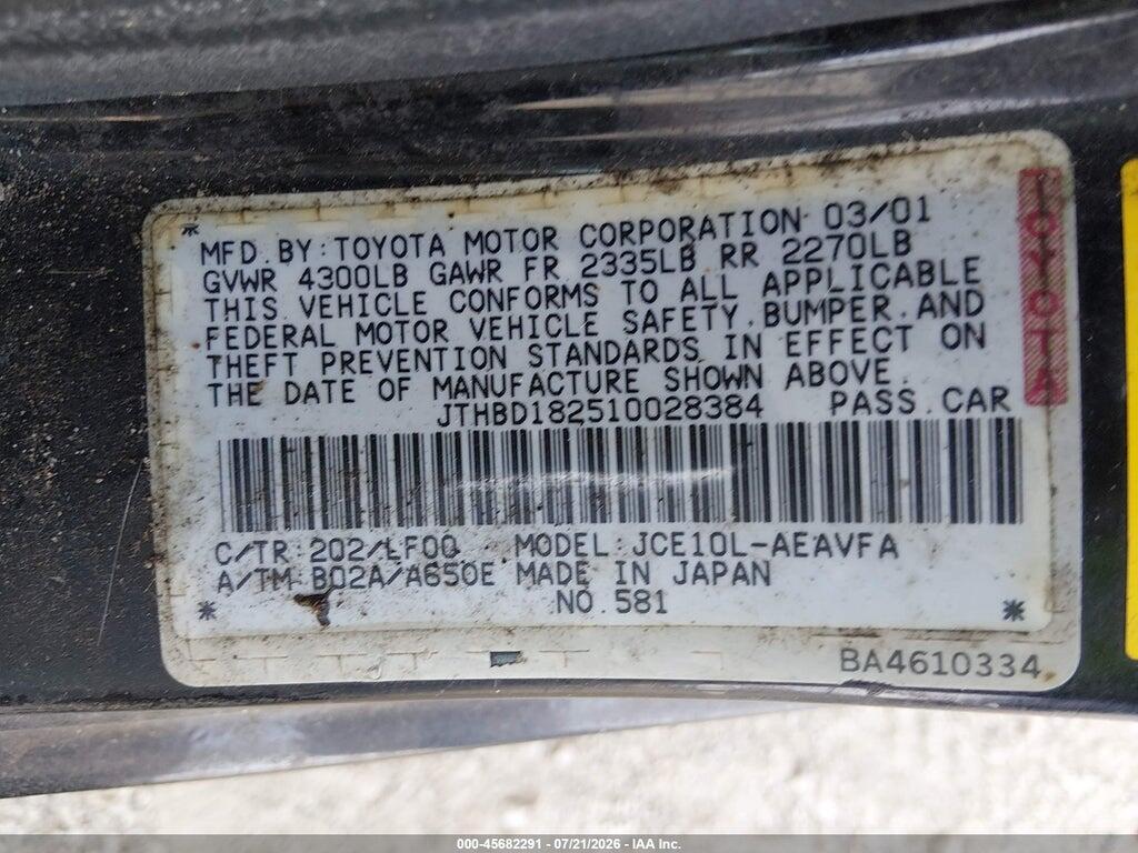 JTHBD182510028384 2001 LEXUS IS 300 photo no. 9