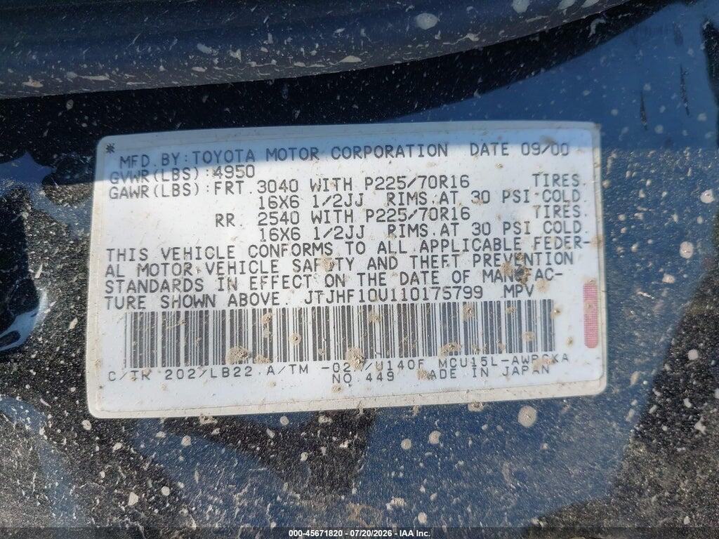 JTJHF10U110175799 2001 LEXUS RX 300 photo no. 9