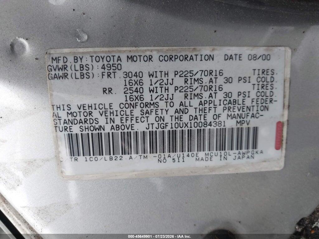 JTJGF10UX10084381 2001 LEXUS RX 300 photo no. 9