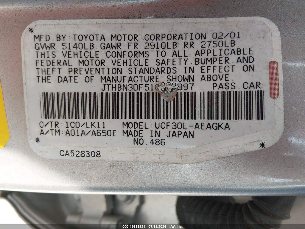 JTHBN30F510030997 2001 LEXUS LS 430 photo no. 9