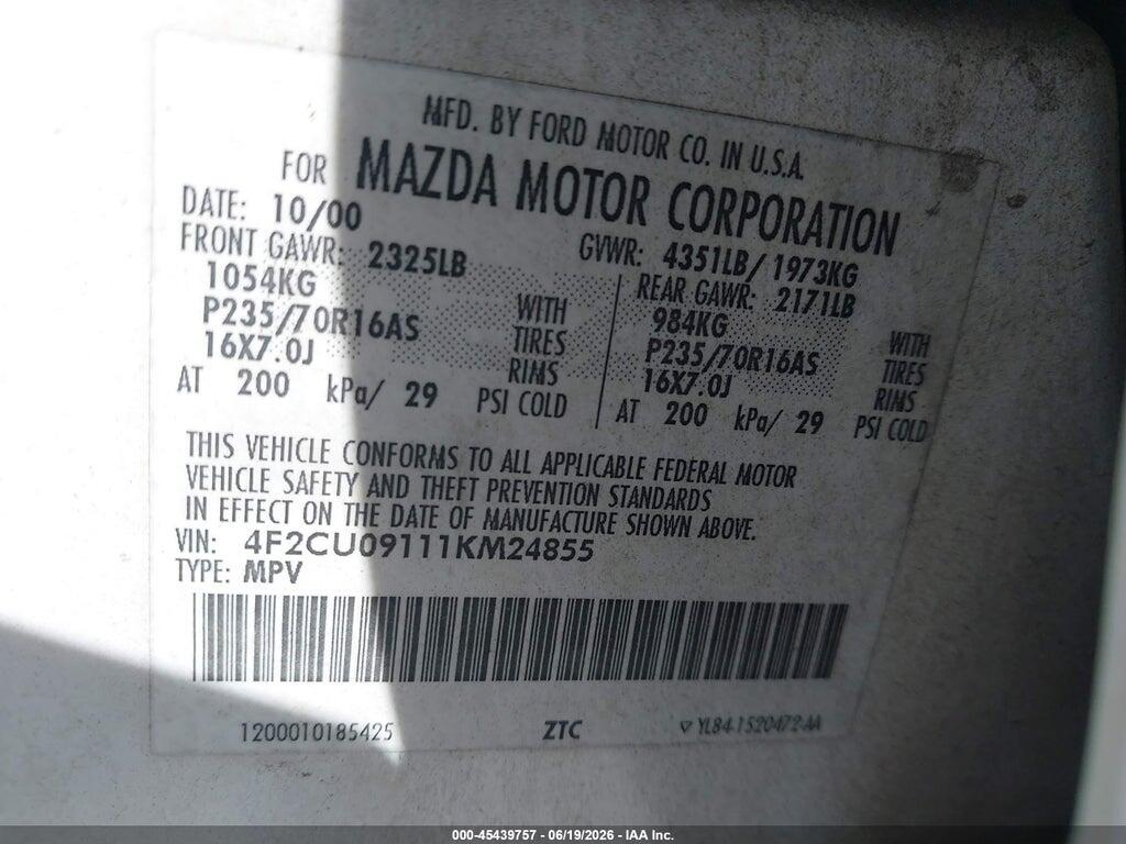 4F2CU09111KM24855 2001 MAZDA TRIBUTE photo no. 9