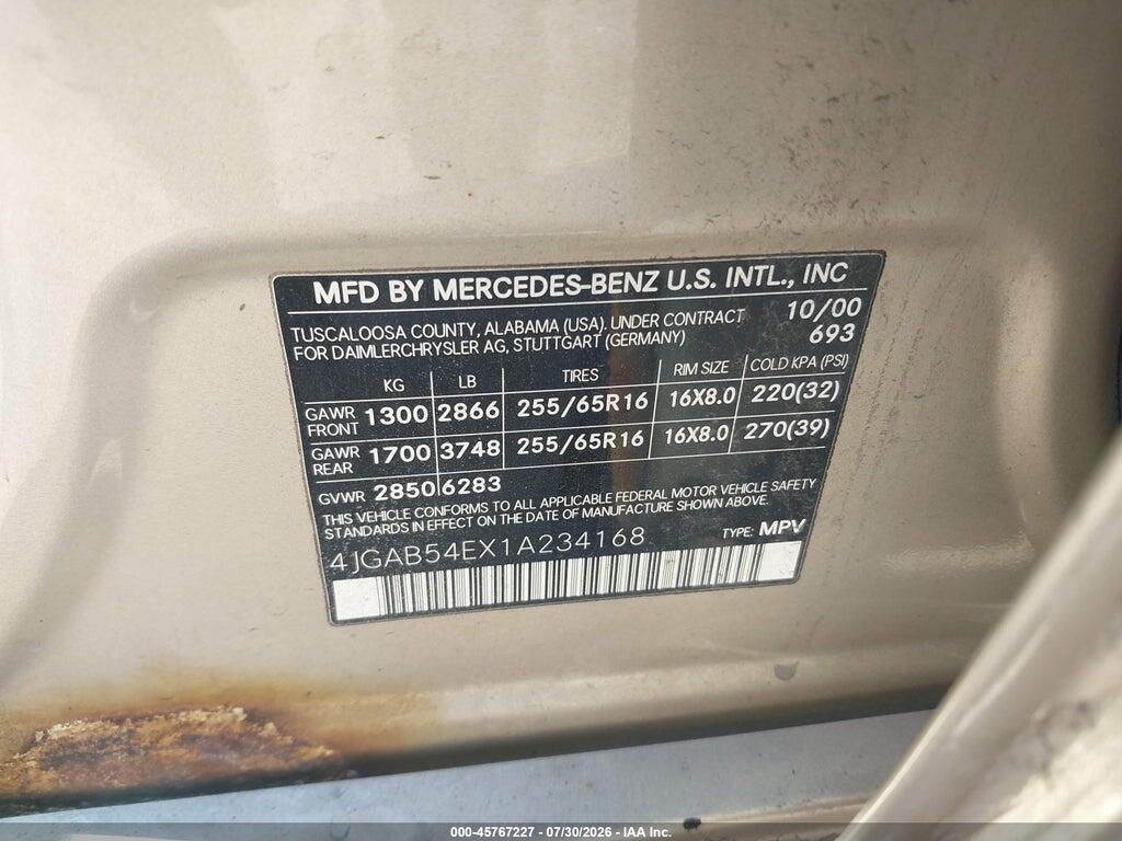 4JGAB54EX1A234168 2001 MERCEDES-BENZ ML 320 photo no. 8