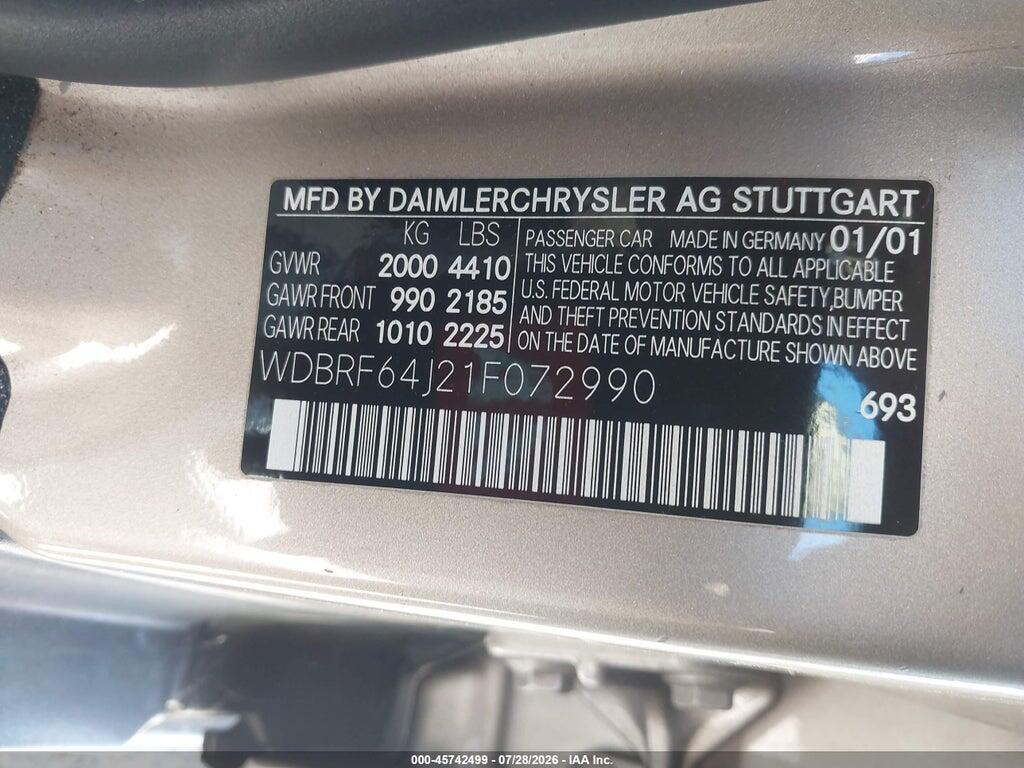 WDBRF64J21F072990 2001 MERCEDES-BENZ C 320 photo no. 9