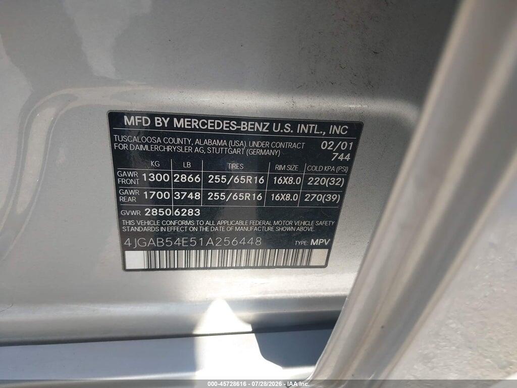4JGAB54E51A256448 2001 MERCEDES-BENZ ML 320 photo no. 9