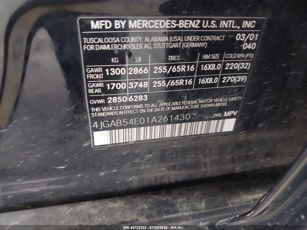 4JGAB54E01A261430 2001 MERCEDES-BENZ ML 320 photo no. 9
