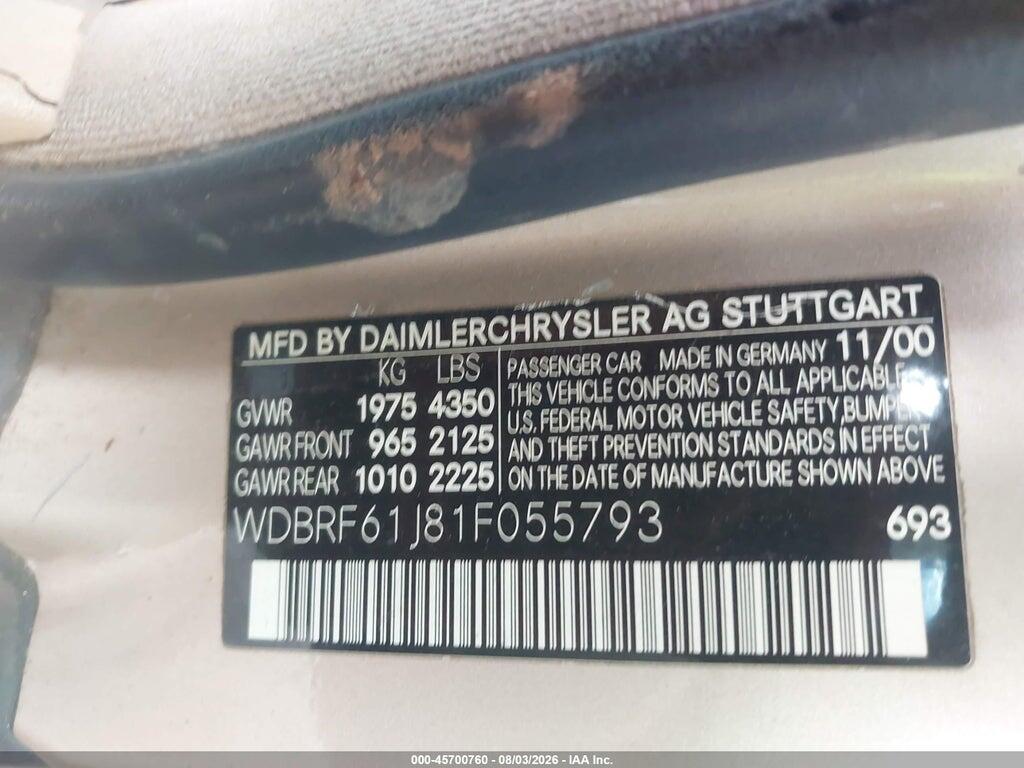 WDBRF61J81F055793 2001 MERCEDES-BENZ C 240 photo no. 9