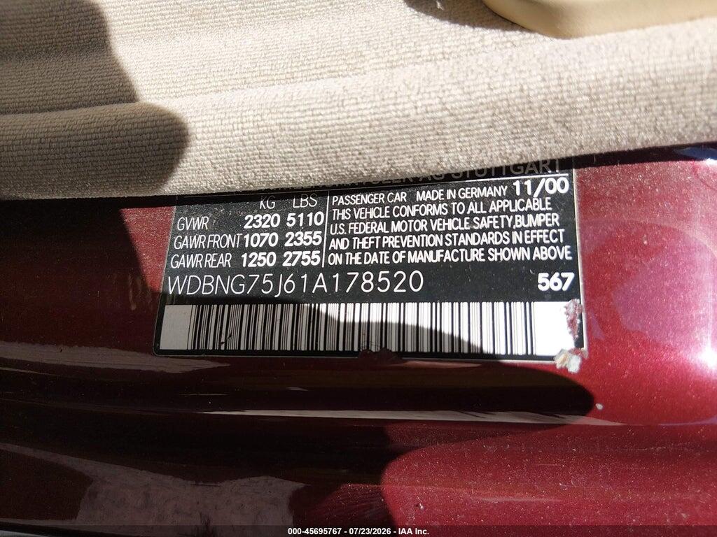 WDBNG75J61A178520 2001 MERCEDES-BENZ S 500 photo no. 9