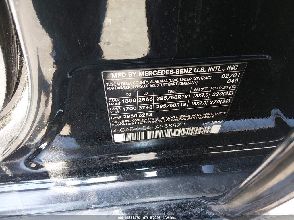 4JGAB74E41A258879 2001 MERCEDES-BENZ ML 55 AMG photo no. 9