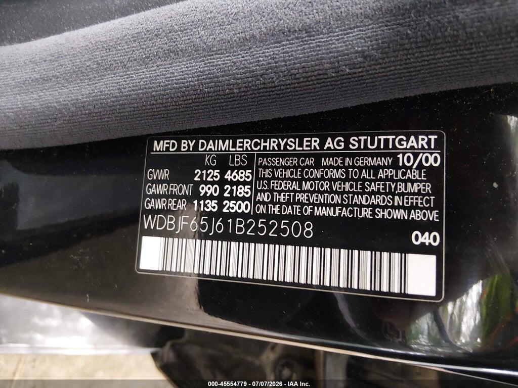 WDBJF65J61B252508 2001 MERCEDES-BENZ E 320 photo no. 9