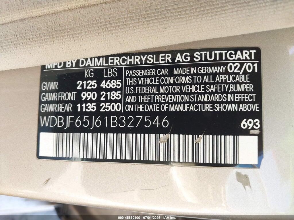 WDBJF65J61B327546 2001 MERCEDES-BENZ E 320 photo no. 9