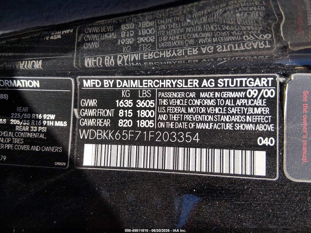 WDBKK65F71F203354 2001 MERCEDES-BENZ SLK 320 photo no. 9