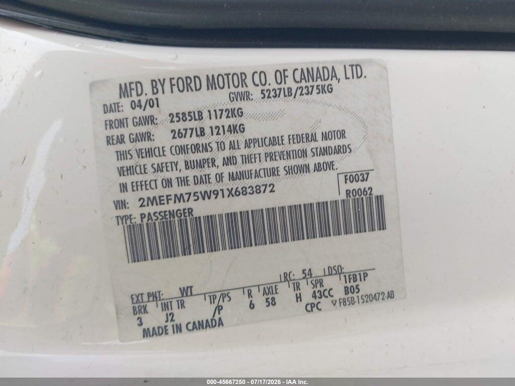 2MEFM75W91X683872 2001 MERCURY GRAND MARQUIS photo no. 9