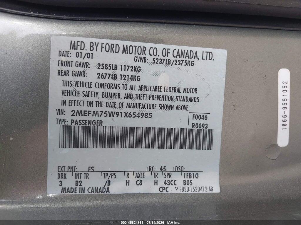 2MEFM75W91X654985 2001 MERCURY GRAND MARQUIS photo no. 9