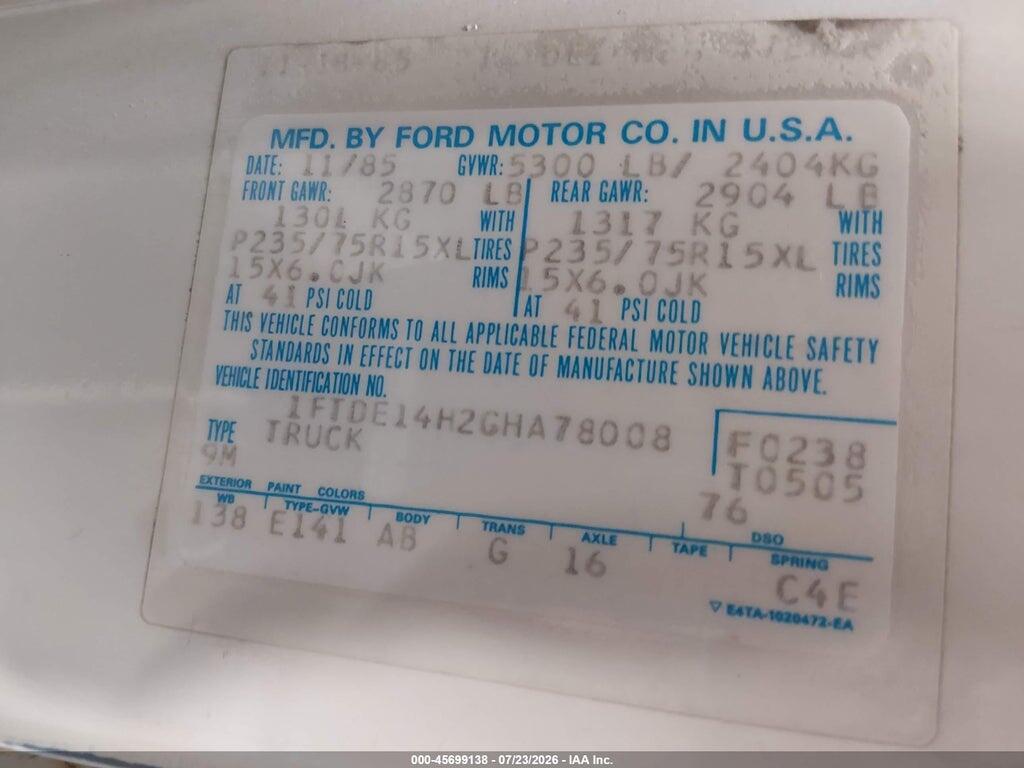 1FTDE14H2GHA78008 1986 FORD ECONOLINE photo no. 9