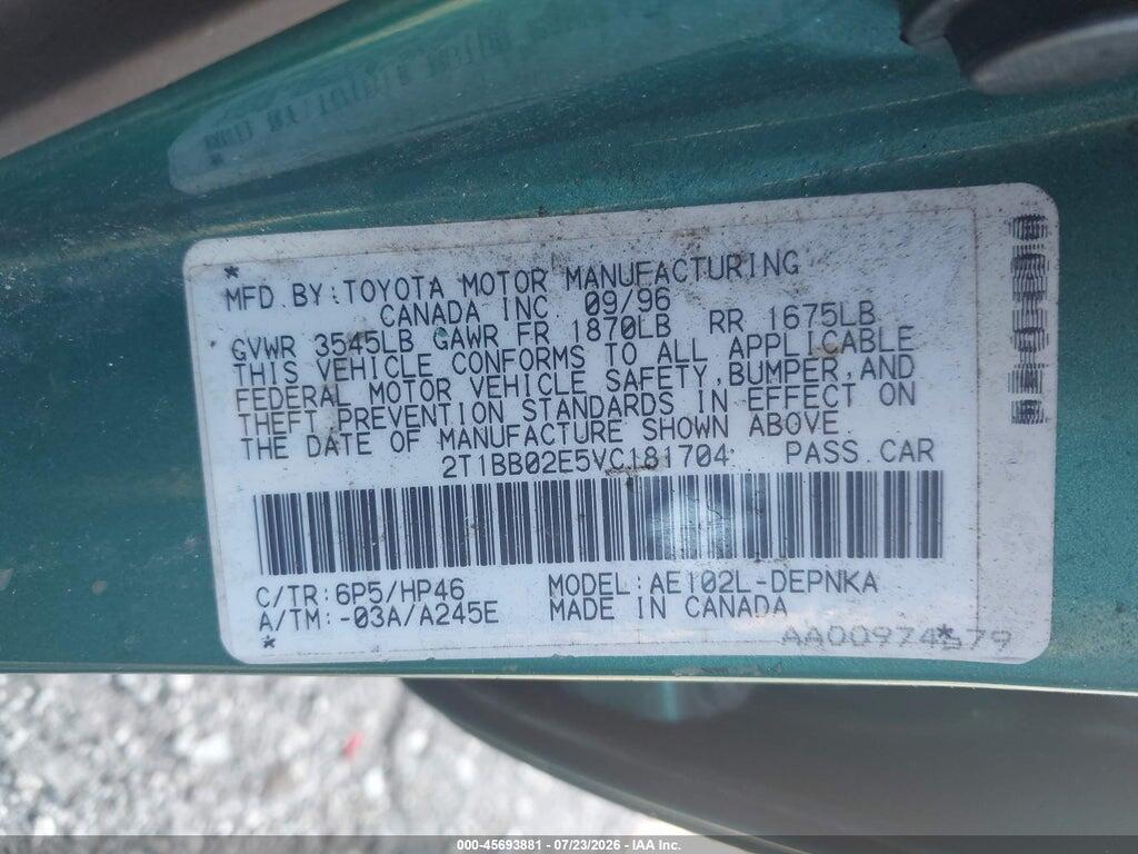 2T1BB02E5VC181704 1997 TOYOTA COROLLA photo no. 9