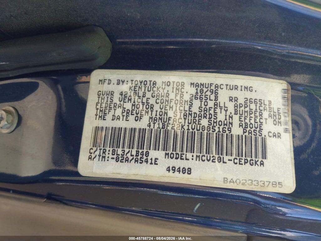 4T1BF22K1VU005169 1997 TOYOTA CAMRY photo no. 9