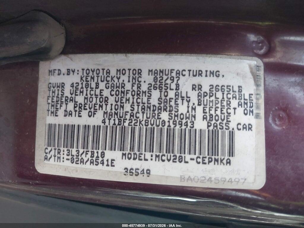 4T1BF22K8VU019943 1997 TOYOTA CAMRY photo no. 9