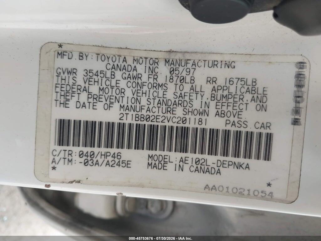 2T1BB02E2VC201181 1997 TOYOTA COROLLA photo no. 9