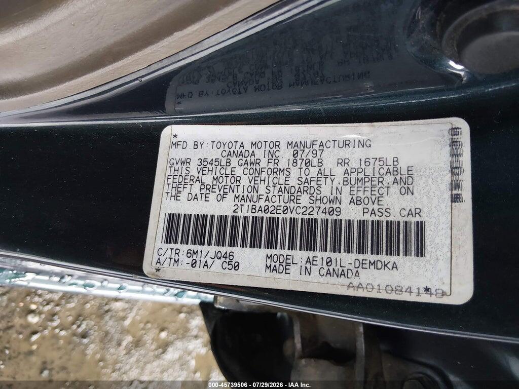 2T1BA02E0VC227409 1997 TOYOTA COROLLA photo no. 9