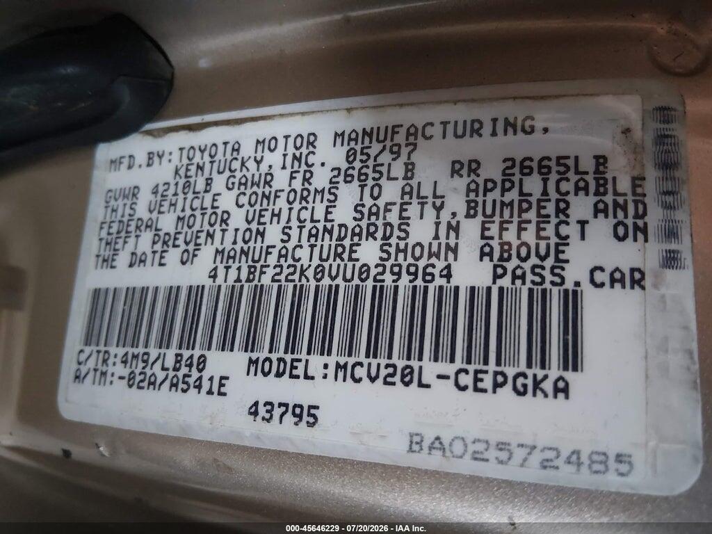 4T1BF22K0VU029964 1997 TOYOTA CAMRY photo no. 9