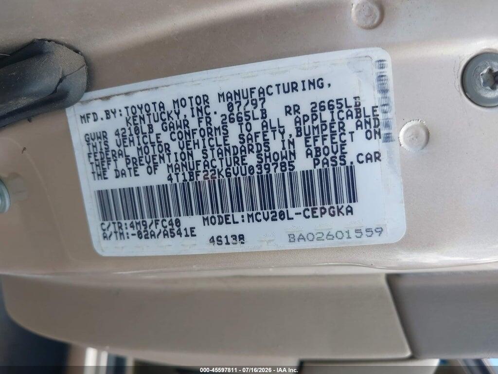 4T1BF22K6VU039785 1997 TOYOTA CAMRY photo no. 9