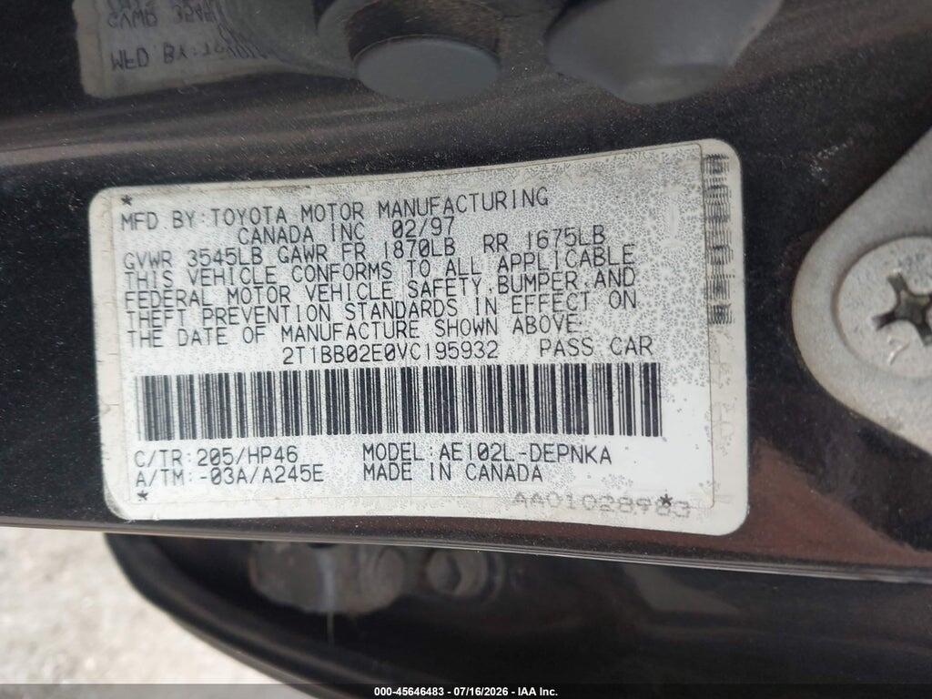2T1BB02E0VC195932 1997 TOYOTA COROLLA photo no. 9