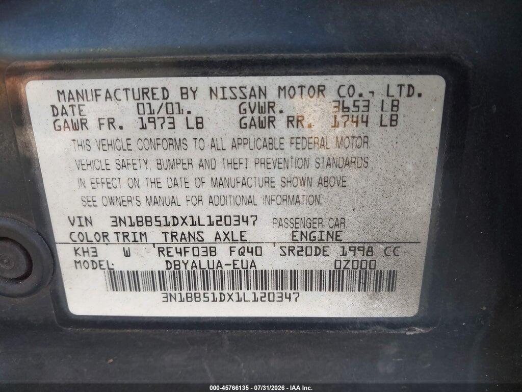 3N1BB51DX1L120347 2001 NISSAN SENTRA photo no. 9