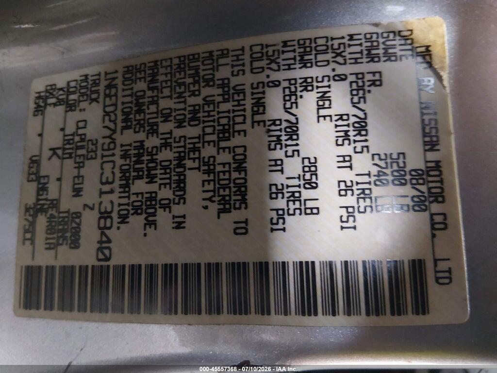 1N6ED27Y91C313840 2001 NISSAN FRONTIER photo no. 9