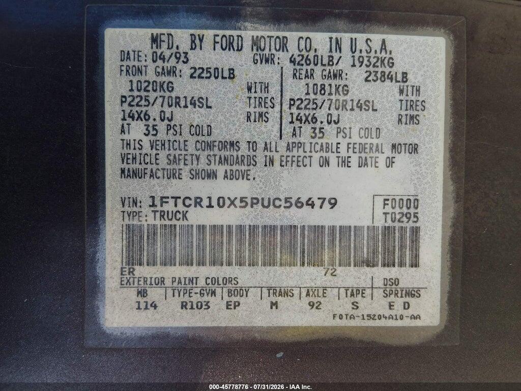1FTCR10X5PUC56479 1993 FORD RANGER photo no. 9