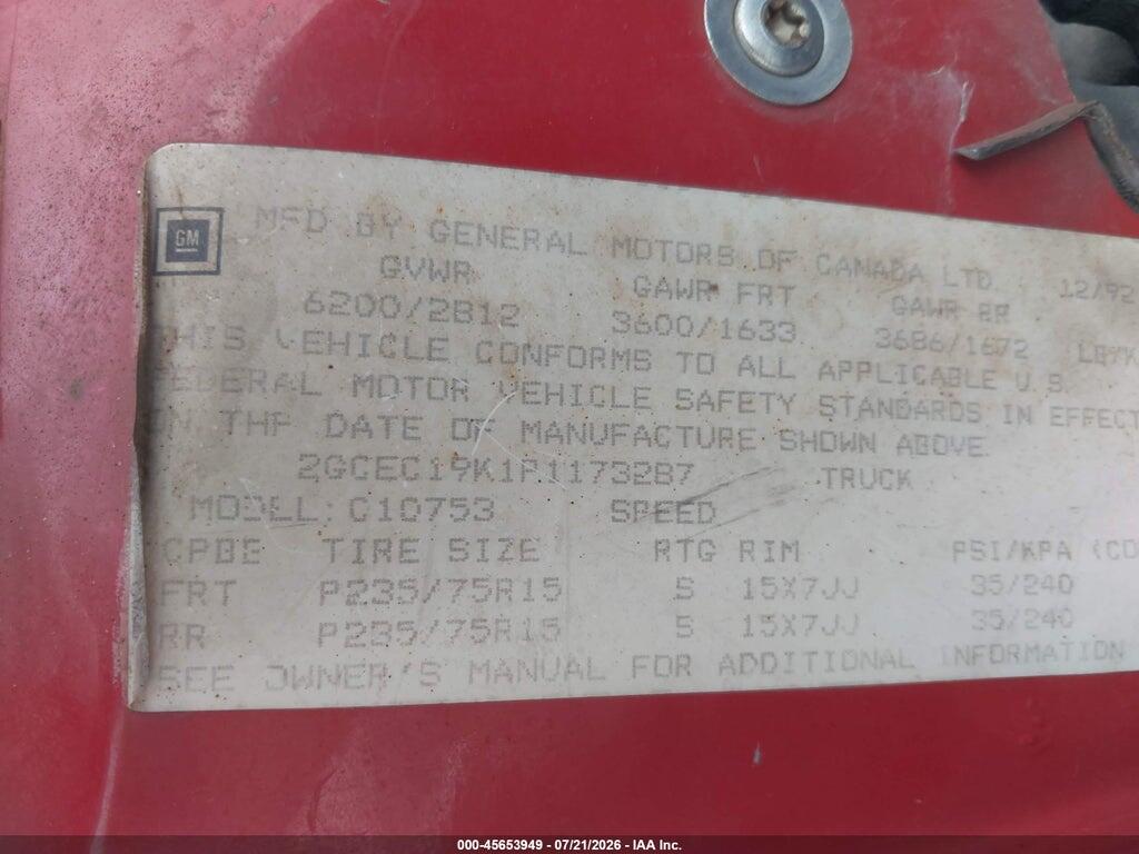 2GCEC19K1P1173287 1993 CHEVROLET GMT-400 photo no. 9