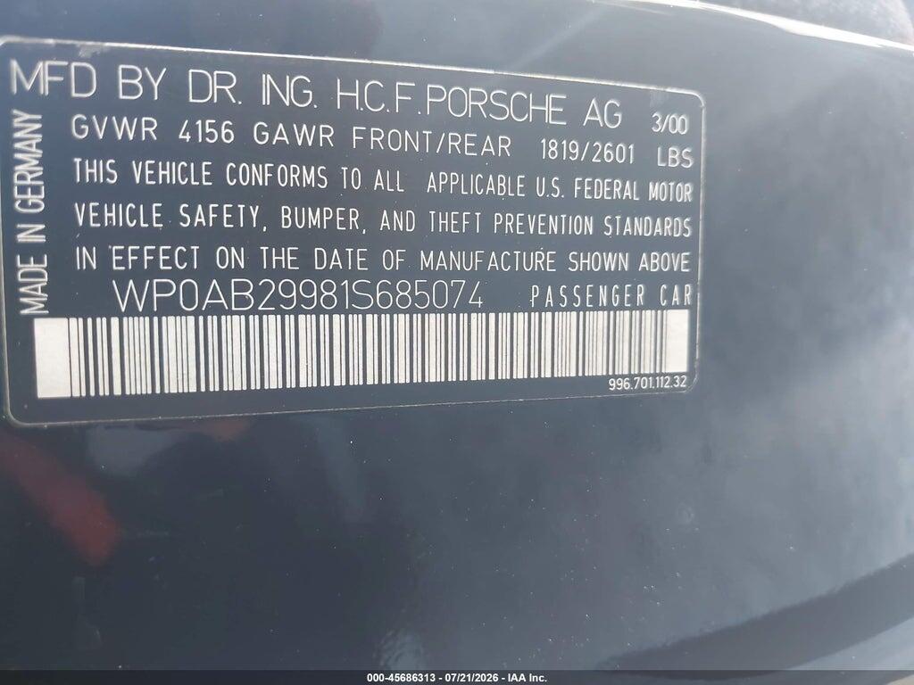 WP0AB29981S685074 2001 PORSCHE 911 photo no. 9