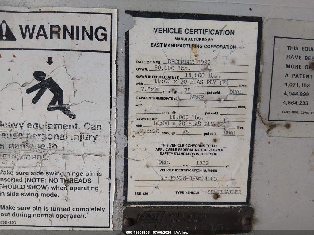 1E1F9V283PRM14185 1993 EAST MANUFACTURING SEMI-TRAILER photo no. 9