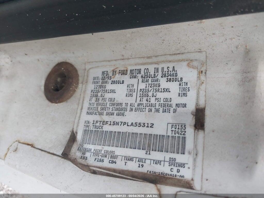 1FTEF15N7PLA55312 1993 FORD F150 photo no. 9