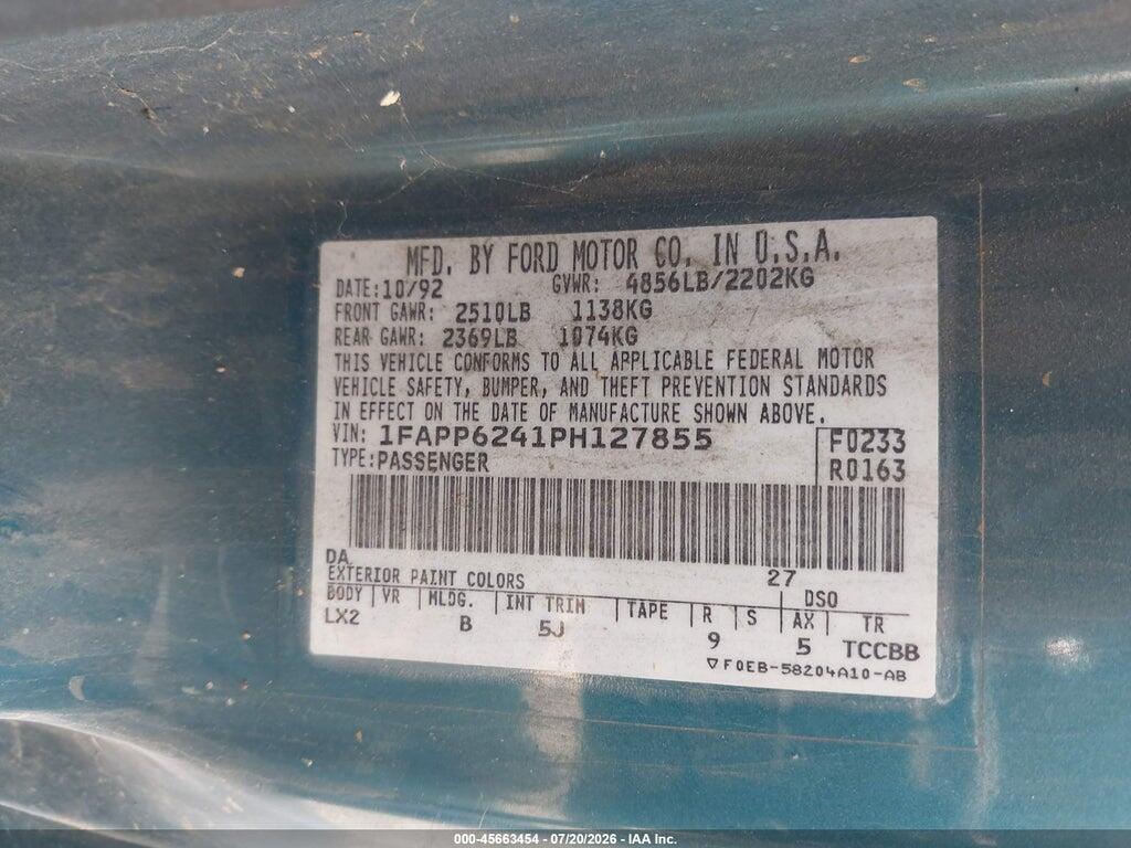 1FAPP6241PH127855 1993 FORD THUNDERBIRD photo no. 9