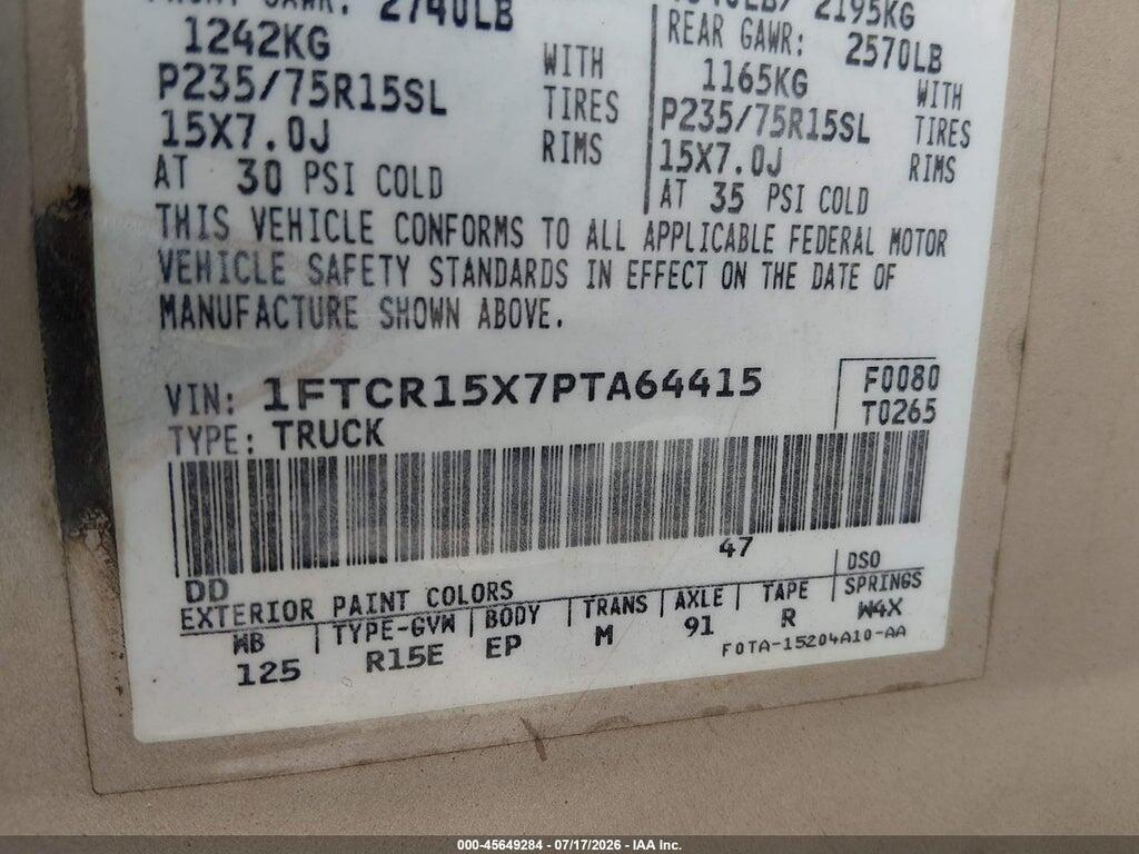 1FTCR15X7PTA64415 1993 FORD RANGER photo no. 9
