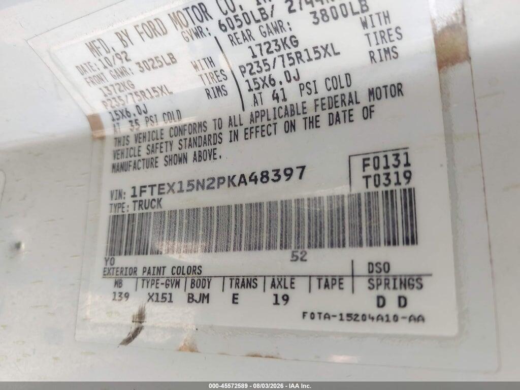 1FTEX15N2PKA48397 1993 FORD F150 photo no. 9