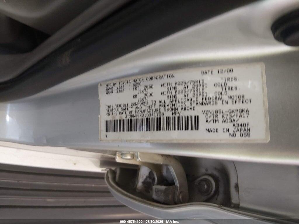JT3HN86R010341798 2001 TOYOTA 4RUNNER photo no. 9