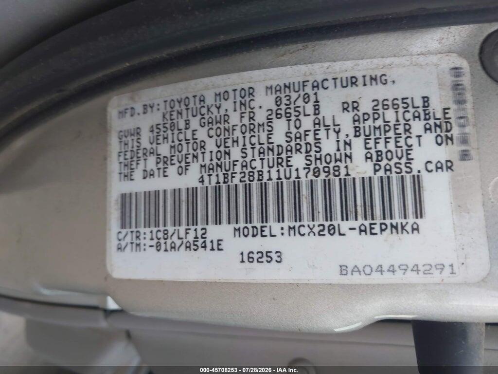 4T1BF28B11U170981 2001 TOYOTA AVALON photo no. 9