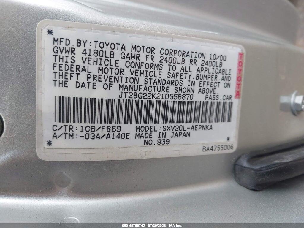 JT2BG22K210556870 2001 TOYOTA CAMRY photo no. 9
