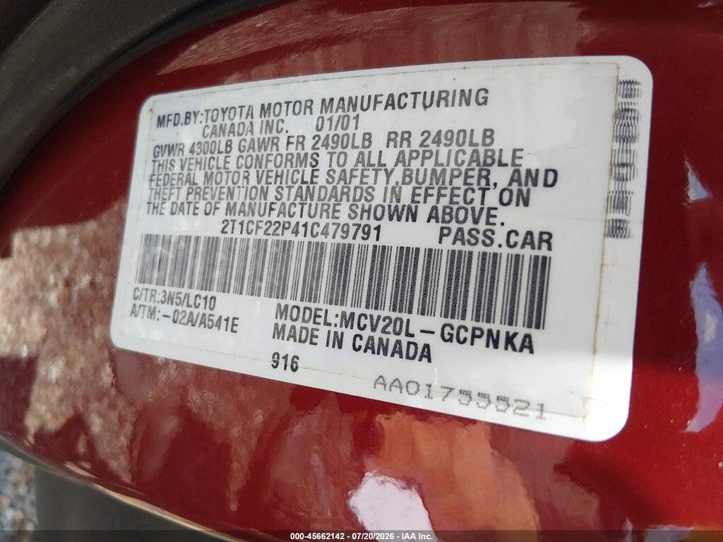 2T1CF22P41C479791 2001 TOYOTA CAMRY SOLARA photo no. 9