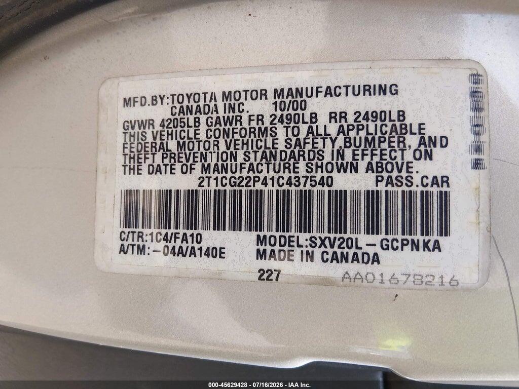 2T1CG22P41C437540 2001 TOYOTA CAMRY SOLARA photo no. 9