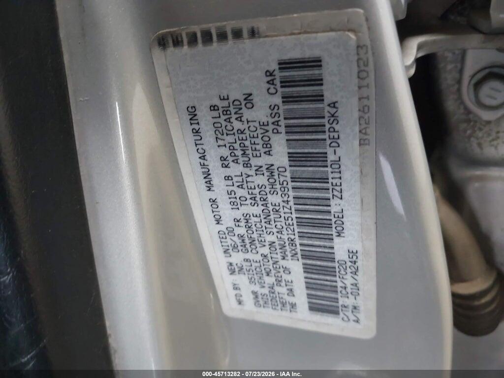 1NXBR12E51Z439570 2001 TOYOTA COROLLA photo no. 9