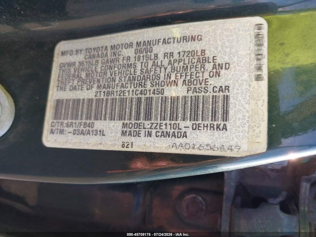 2T1BR12E11C401450 2001 TOYOTA COROLLA photo no. 9
